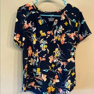 Van Heusen Floral Short Sleeve Blouse in Blue and Orange